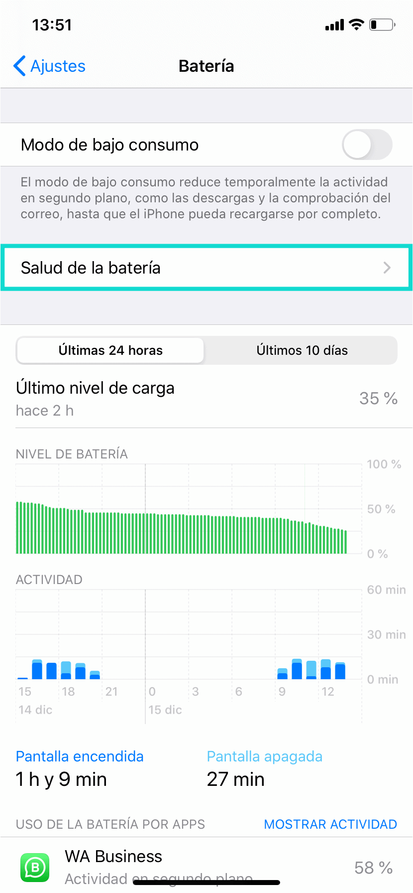 mirar el estado de la bateria de mi iPhone